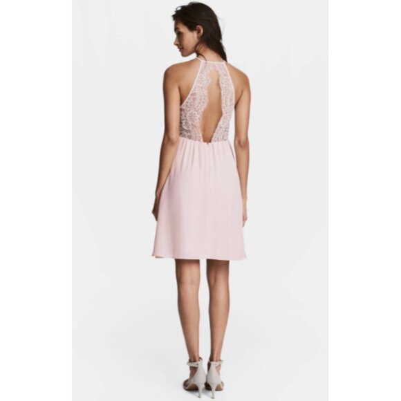 H&M Plus Size 24 Lavender Chiffon Halter Dress Open Back Lace A-Line Formal - Picture 2 of 12